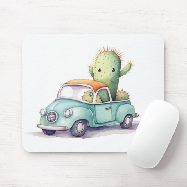 Watercolor Cactus In Retro Truck Mouse Pad (With Mouse)