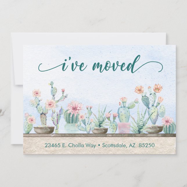 Watercolor Cactus I've Moved Announcement (Front)
