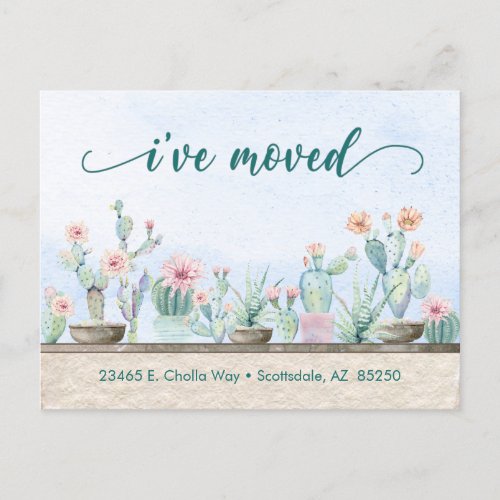 Watercolor Cactus Ive Moved Announcement Postcard