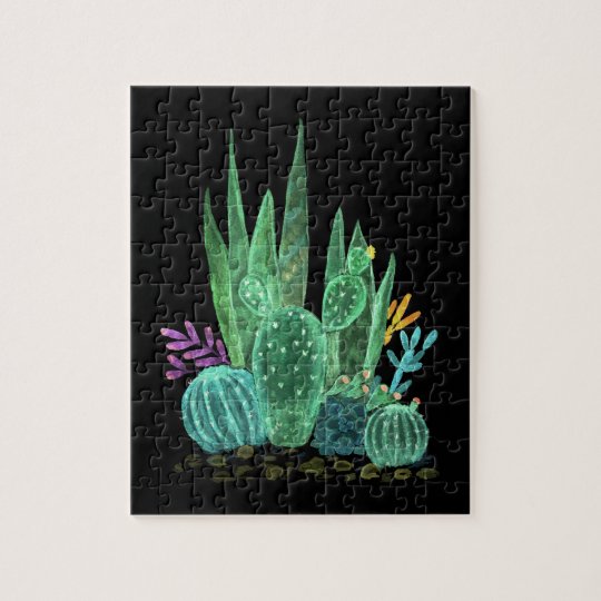 Watercolor, cactus jigsaw puzzle
