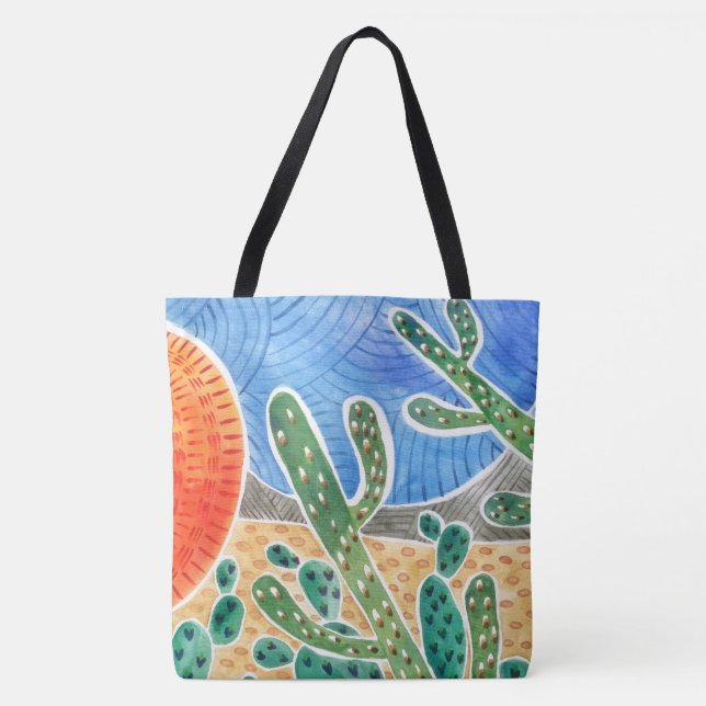 Watercolor Cactus Landscape Tote Bag (Front)