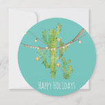 Watercolor Cactus &amp; Lights Round Christmas Card