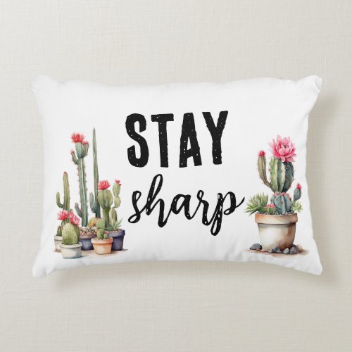 Watercolor Cactus Lover Stay Sharp Funny Accent Pillow