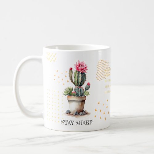 Watercolor Cactus Lover Stay Sharp Geometric Coffee Mug