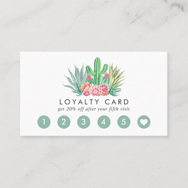 Watercolor Cactus Loyalty Card (Front)
