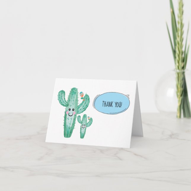 Watercolor Cactus Momma and Baby Thank you note (Front)
