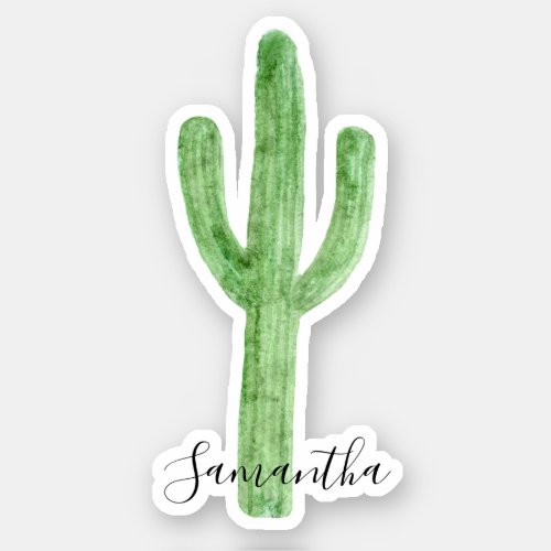 Watercolor Cactus Name Sticker