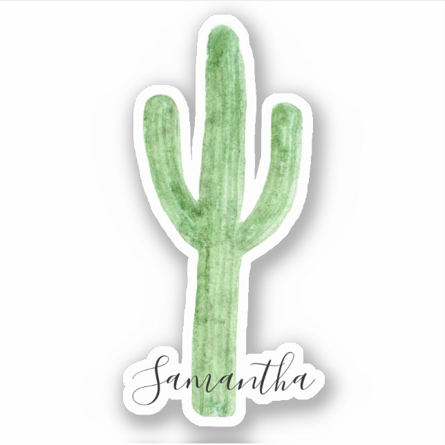 Watercolor Cactus Name Sticker (Front)