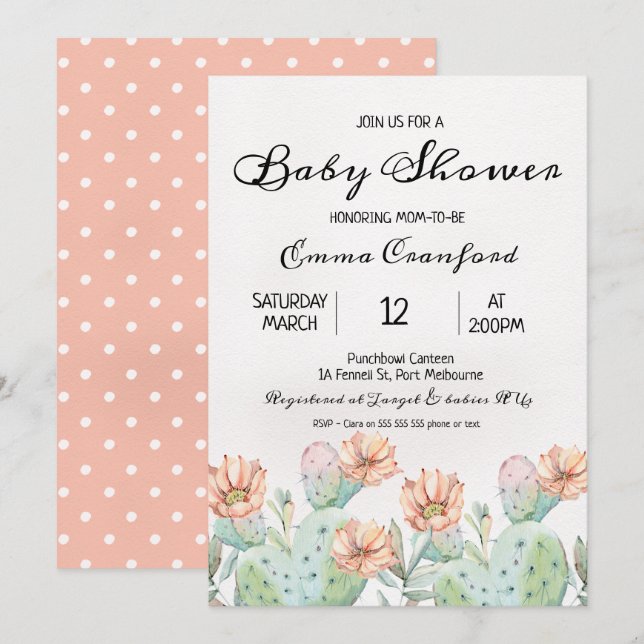 Watercolor Cactus Neutral Baby Shower Invitation (Front/Back)