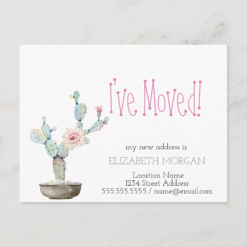 Watercolor Cactus New Address  Announcement Postcard