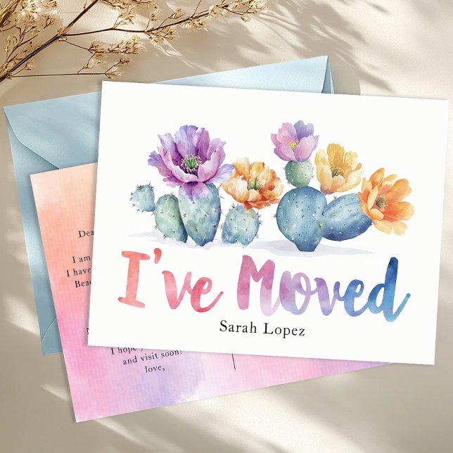 Watercolor Cactus New Address Announcement Postcard (I've Moved Postcard - House Move Announcement  )