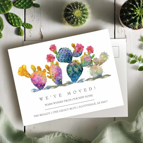 Watercolor Cactus New Home Moving Announcement Postcard
