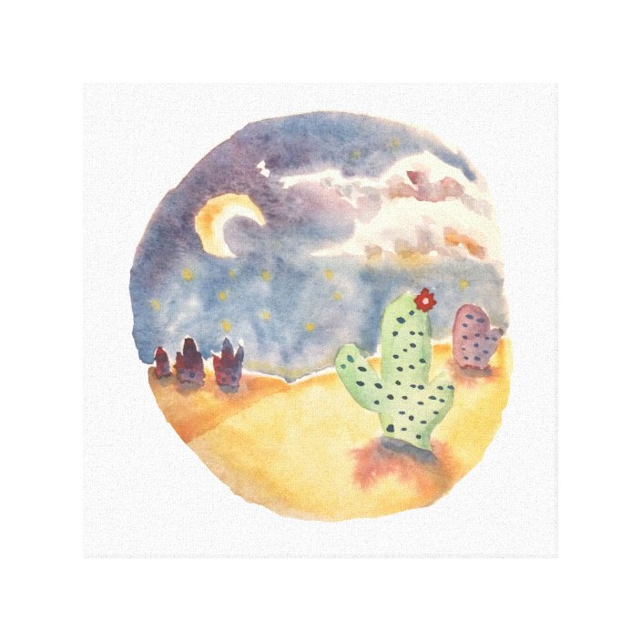 Watercolor Cactus Night Desert Scene On Canvas Zazzle Com