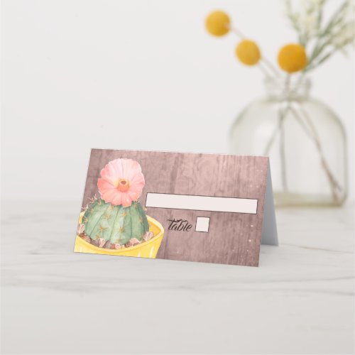 Watercolor Cactus Orange Bloom Wedding Place Card