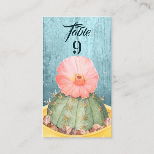 Watercolor Cactus Orange Bloom Wedding Place Card (Front)