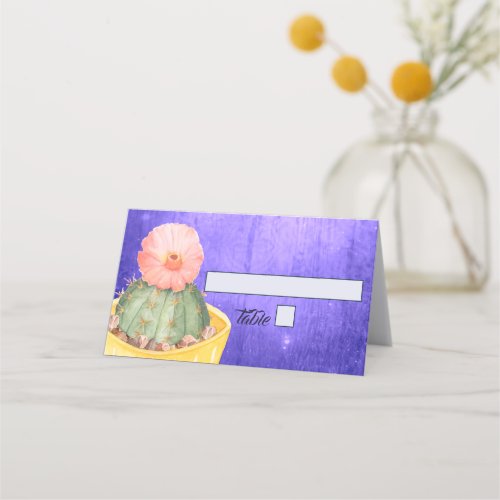 Watercolor Cactus Orange Bloom Wedding Place Card