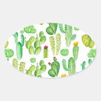 watercolor cactus oval sticker