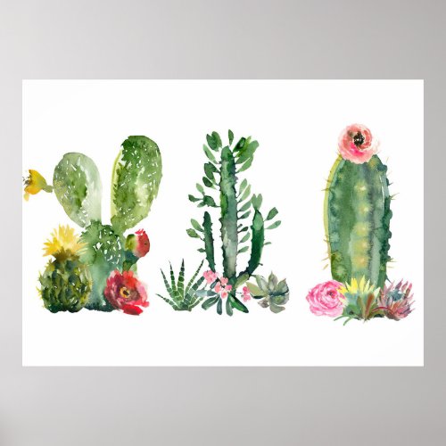 Watercolor Cactus Painting Poster