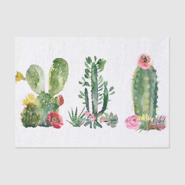 Watercolor Cactus Painting Tissue Paper (Front)