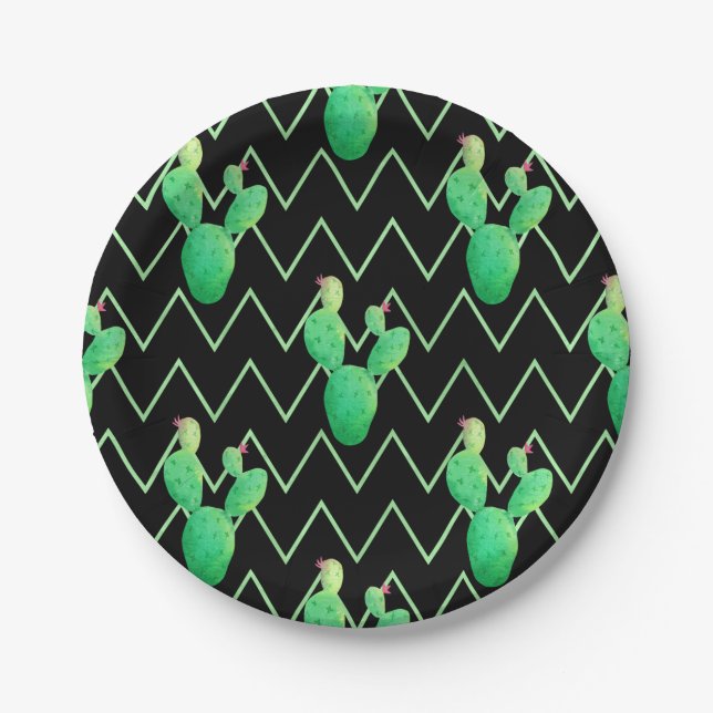 Watercolor Cactus Paper Plates (Front)
