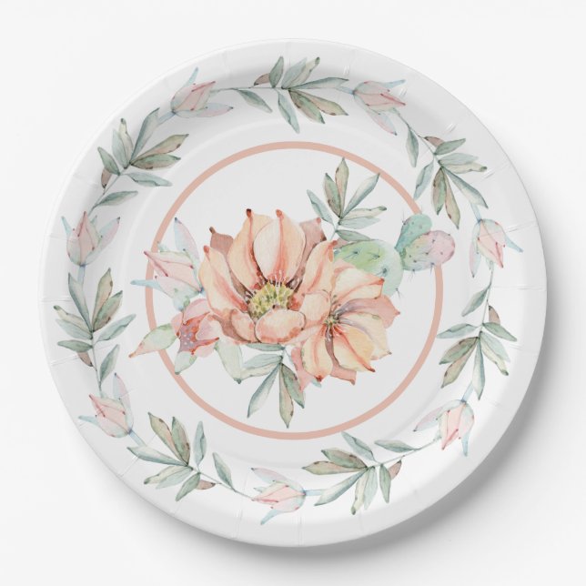  Watercolor Cactus Paper Plates (Front)