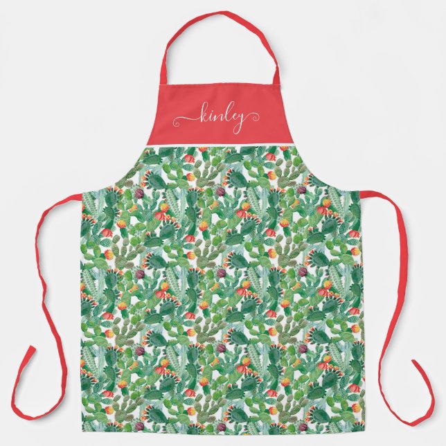 Watercolor Cactus Pattern Apron (Front)
