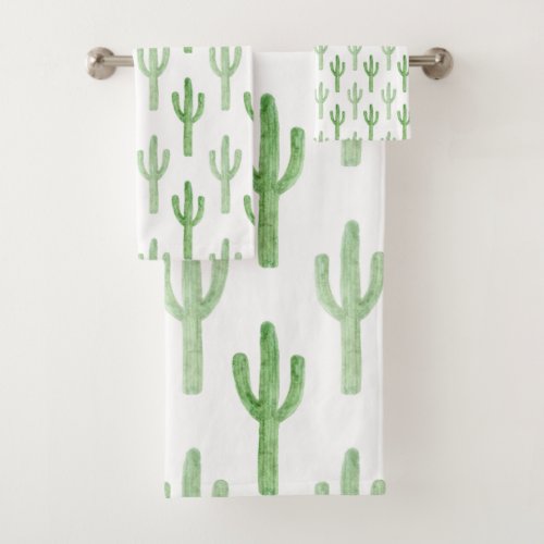 Watercolor Cactus Pattern Bath Towel Set