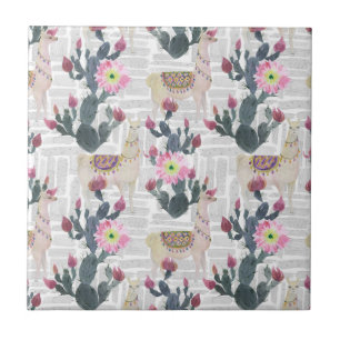 Watercolor Cactus Pattern Ceramic Tile