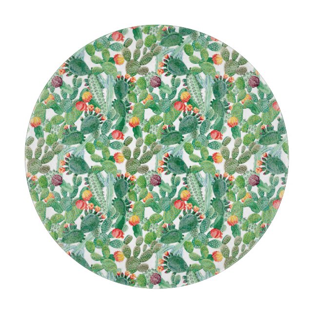 Watercolor Cactus Pattern Cutting Board (Front)