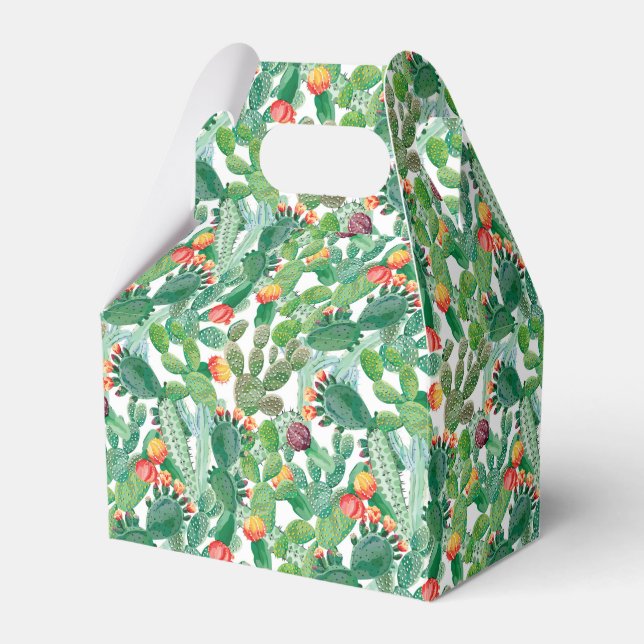 Watercolor Cactus Pattern Favor Boxes (Front Side)