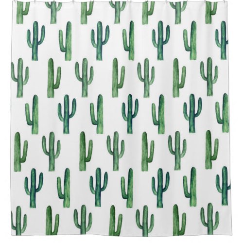Watercolor cactus pattern Green botanical cacti Shower Curtain