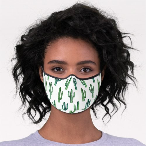 Watercolor cactus pattern Green cacti Botanical Premium Face Mask