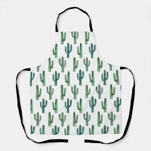 Watercolor cactus pattern. Green cute botanical Apron