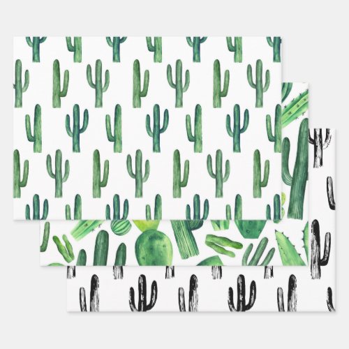 Watercolor cactus pattern Green modern cacti Wrapping Paper Sheets