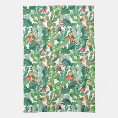 Watercolor Cactus Pattern Kitchen Towel