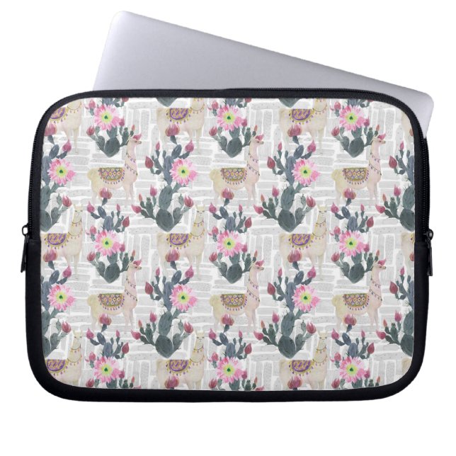 Watercolor Cactus Pattern Laptop Sleeve (Front)
