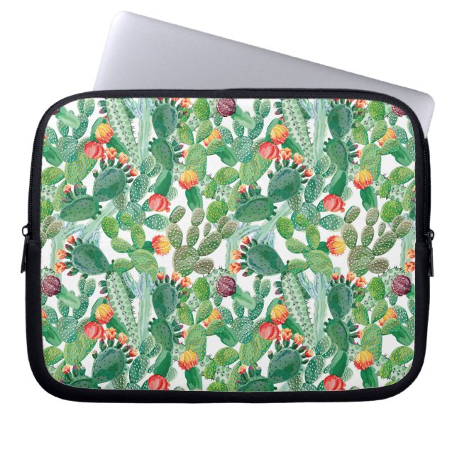 Watercolor Cactus Pattern Laptop Sleeve (Front)
