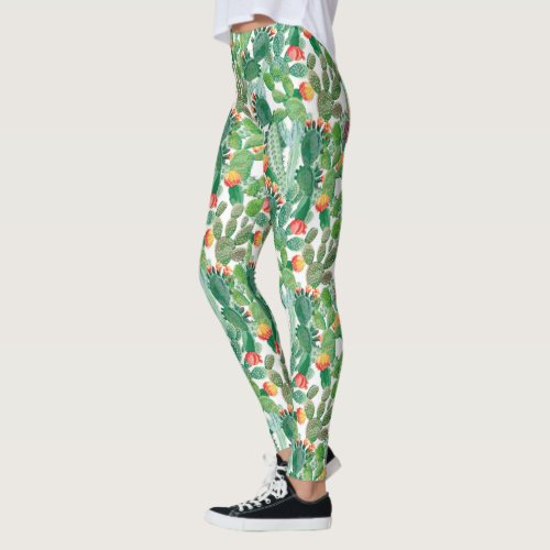 Watercolor Cactus Pattern Leggings