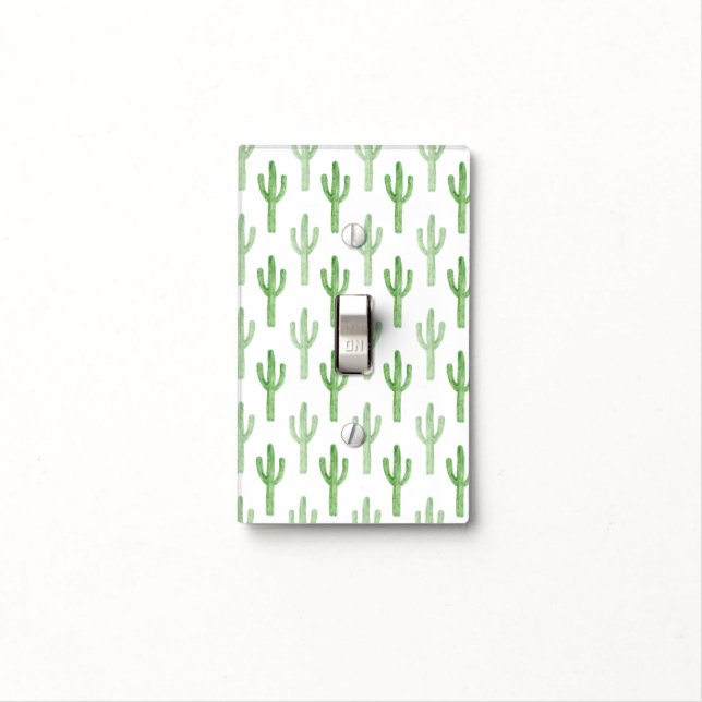 Watercolor Cactus Pattern Light Switch Cover (In Situ)