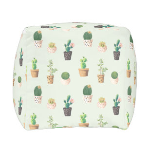 Watercolor Cactus Pattern Mint Green Outdoor Pouf