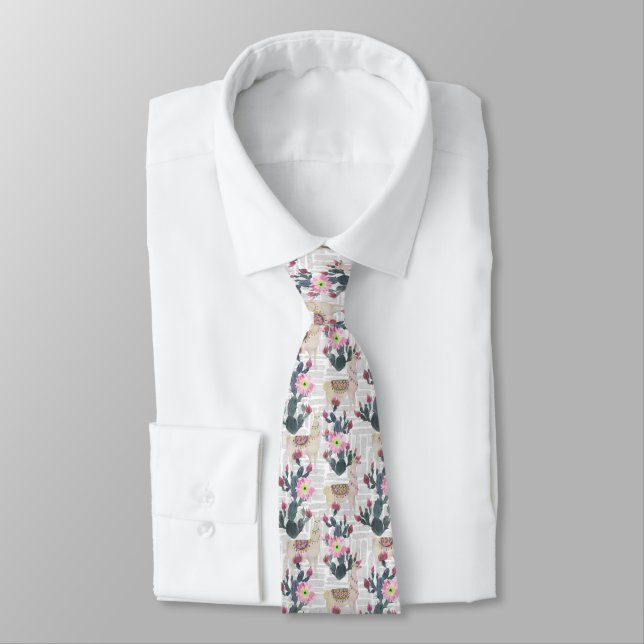 Watercolor Cactus Pattern Neck Tie (Tied)