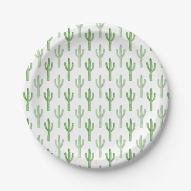 Watercolor Cactus Pattern Paper Plates (Front)