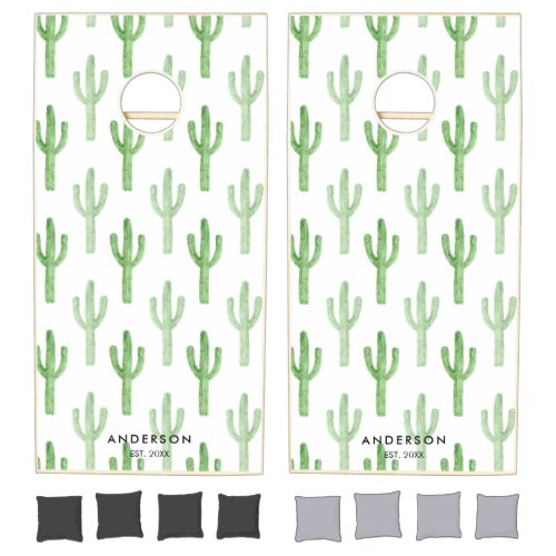 Watercolor Cactus Pattern Personalized Cornhole Set
