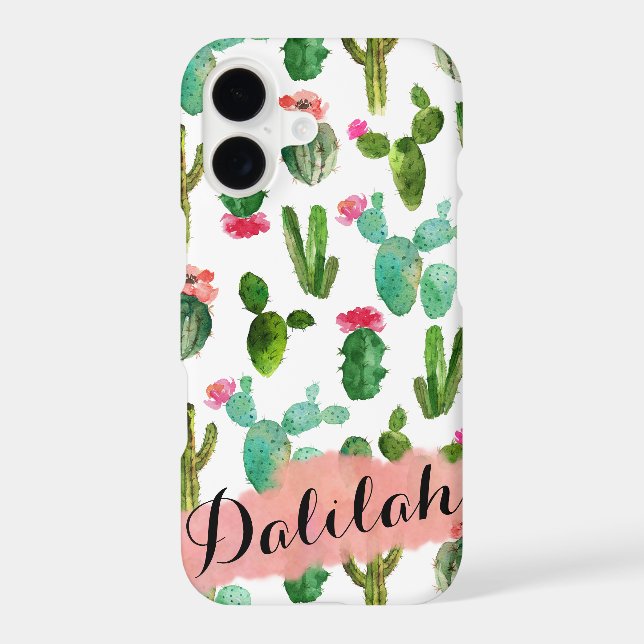 Watercolor Cactus Pattern Personalized Iphone Case (Back)
