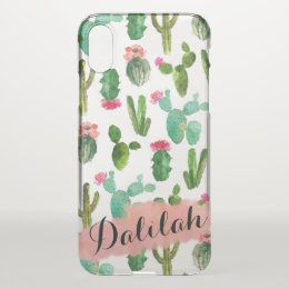 Watercolor Cactus Pattern Personalized iPhone X Case