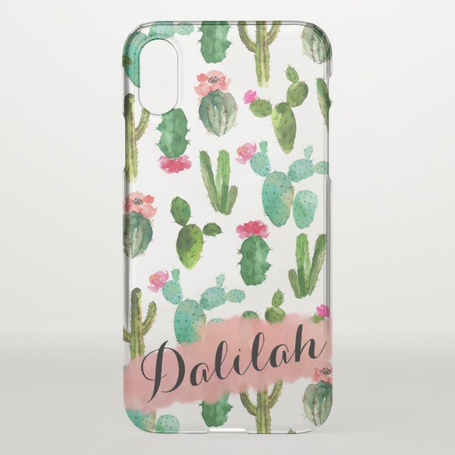 Watercolor Cactus Pattern Personalized Uncommon iPhone Case (Back)