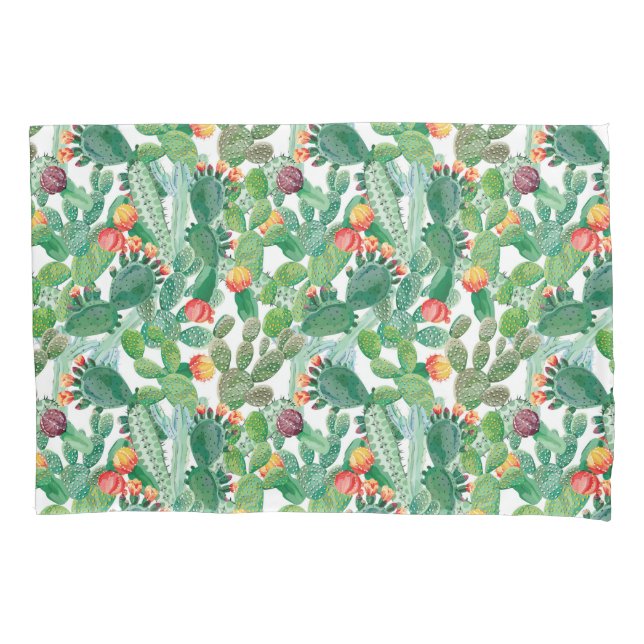 Watercolor Cactus Pattern Pillow Case (Front-Left)