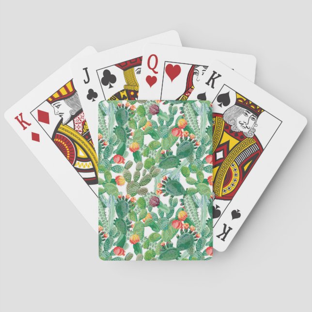 Watercolor Cactus Pattern Poker Cards (Back)