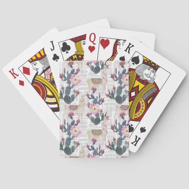 Watercolor Cactus Pattern Poker Cards (Back)