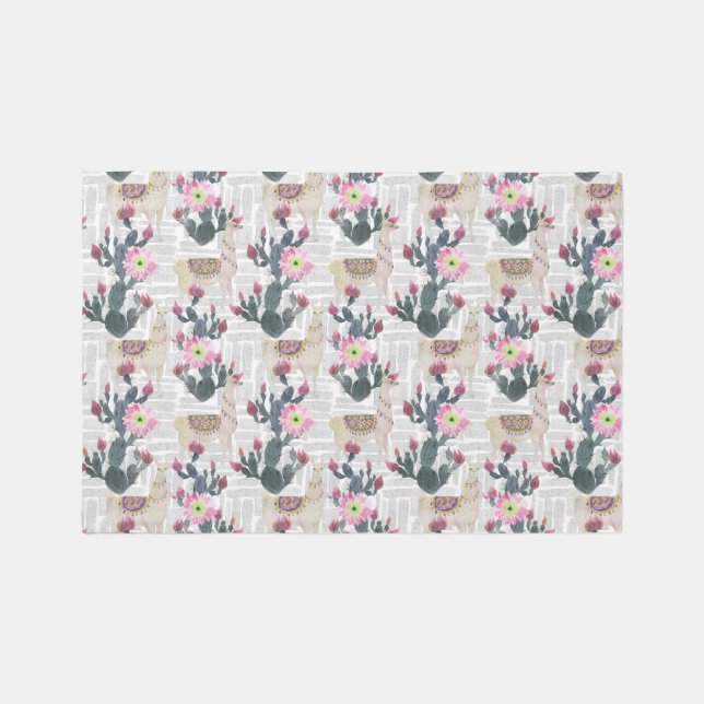 Watercolor Cactus Pattern Rug (Front)